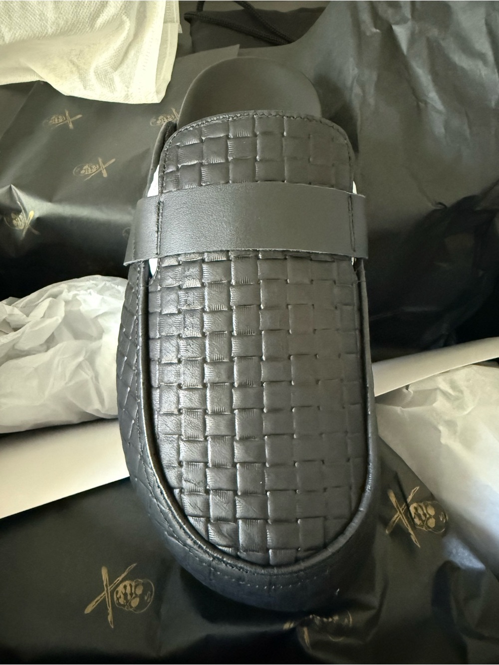Black Woven Leather Slip-On Loafers